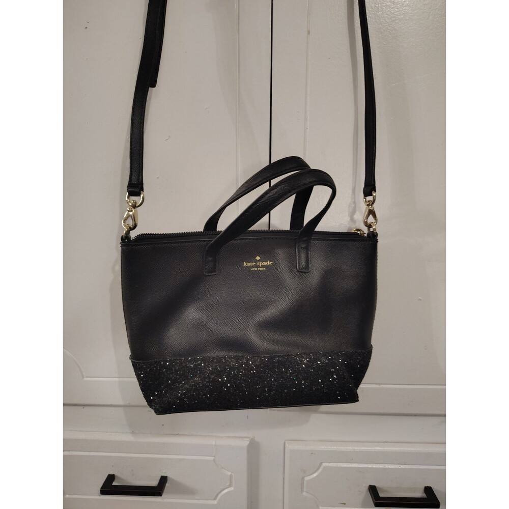 Kate Spade Greta Crossbody Mini Tote Black Glitter Purse